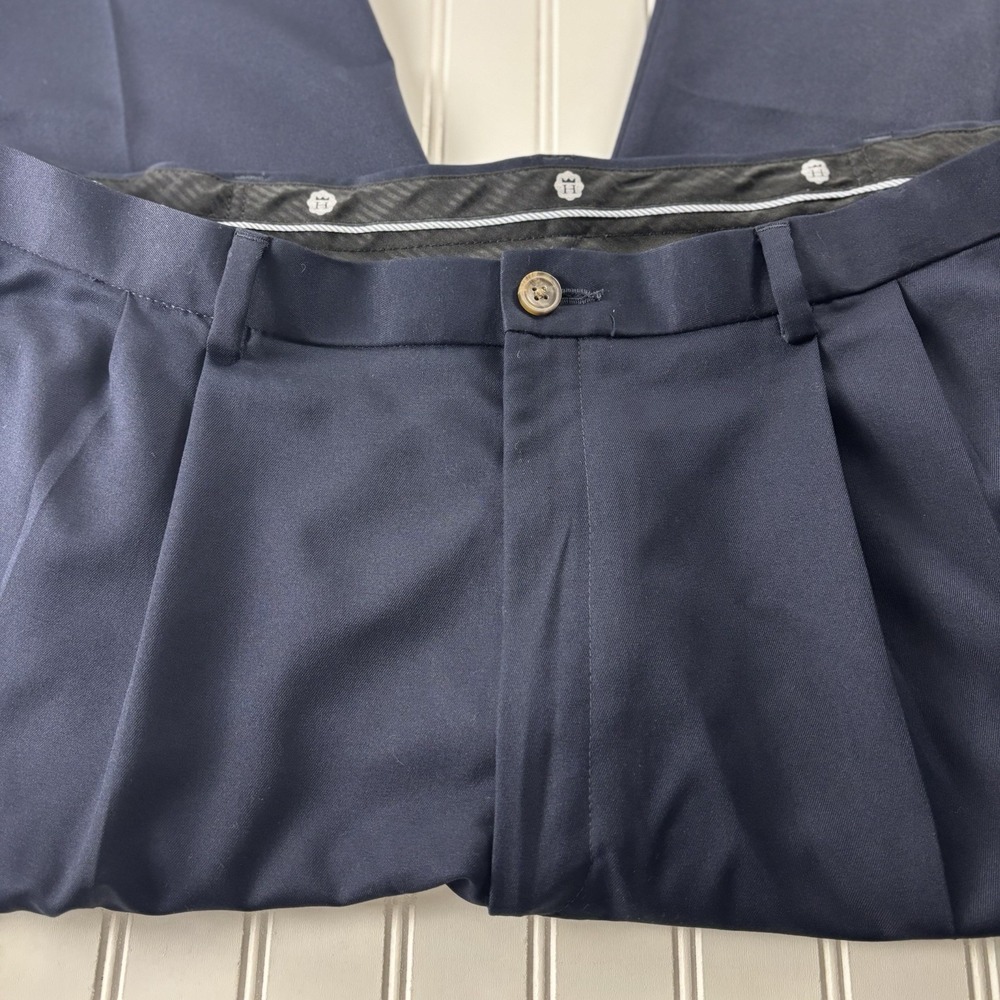 Men's‎ Haggar Navy Dress Pants 42x34 Classic Fit Cool 18 Office Slacks No Iron